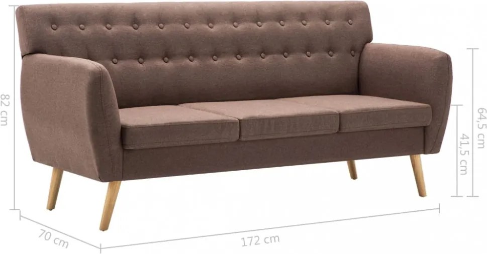 3 személyes barna szövet kanapé 172 x 70 x 82 cm