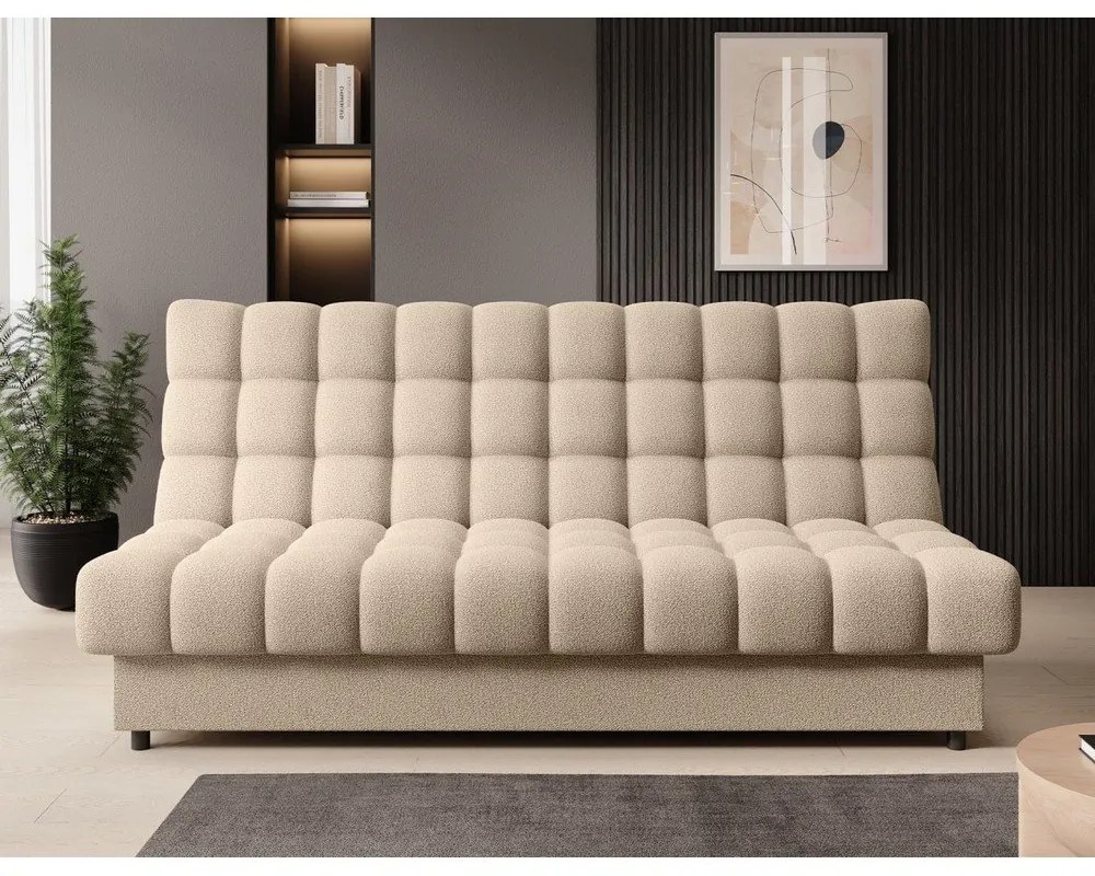 Bézs buklé kinyitható-tárolóhelyes kanapé 197 cm Clareta – ELTAP