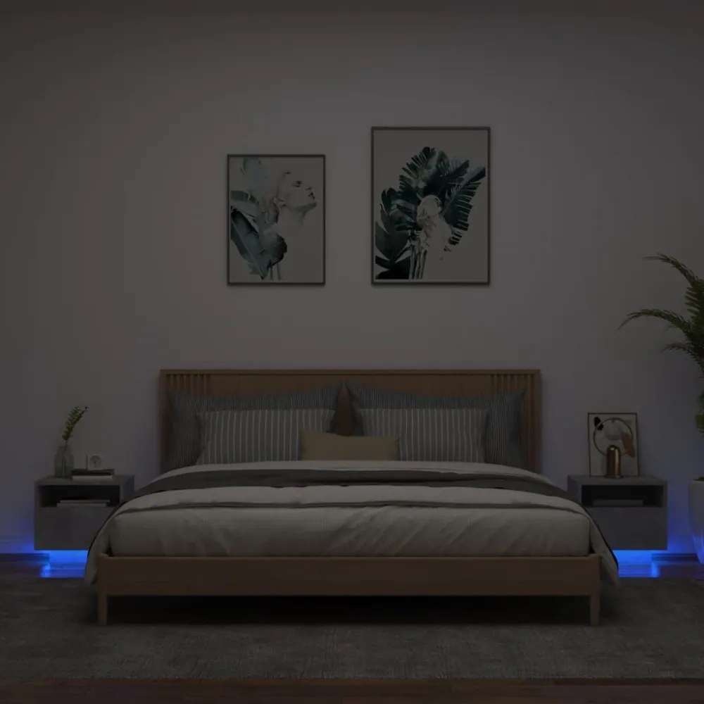 2 db betonszürke éjjeliszekrény LED-világítással 40x39x37 cm