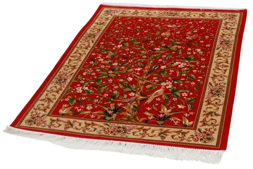 Selyem szőnyeg Életfa motívum Bíborvörös 100x150 minőségi viszkóz selyem szőnyeg Iránból