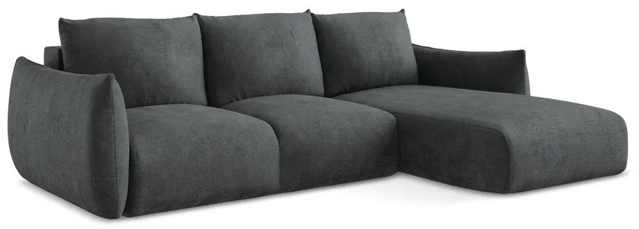 Sötétszürke zsenília kinyitható sarokkanapé (jobb oldali-heverő résszel) Leila – Makamii