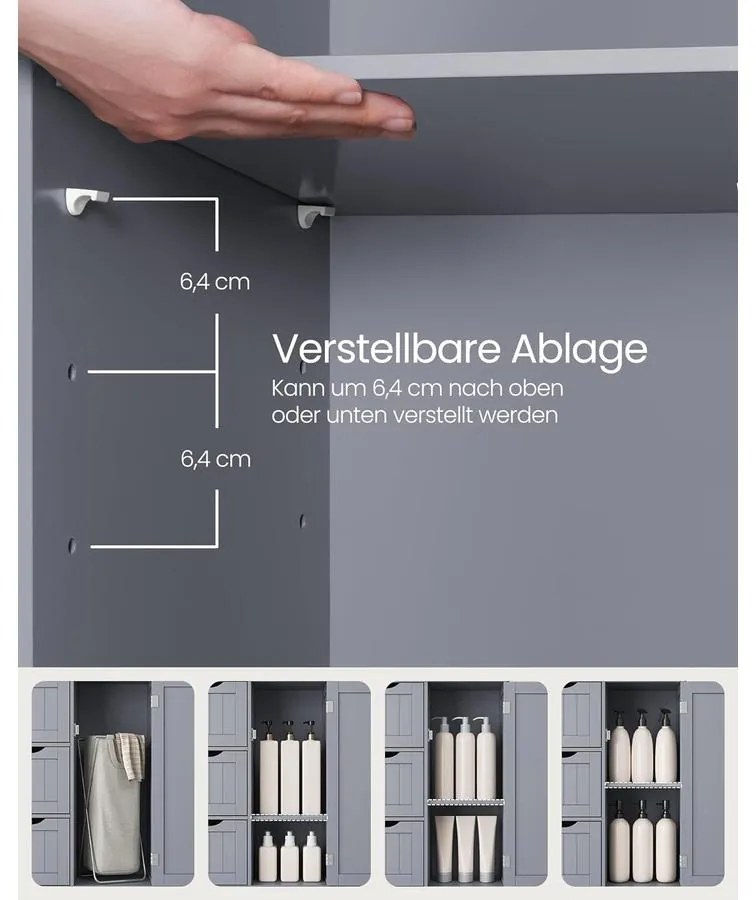 Fürdőszobai szekrény, komód, 3 fiókkal, Állítható polc, 30 x 60 x 81 cm, szürke