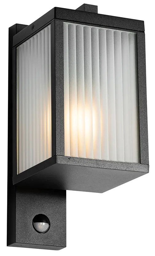 Kültéri fali lámpa fekete bordázott üveggel és mozgásérzékelővel - Charlois