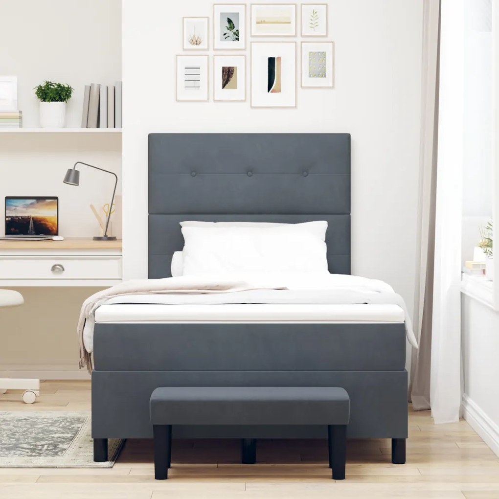 Box Spring Ágy Matraccal & Pad Sötétszürke 120x190 cm Bársony