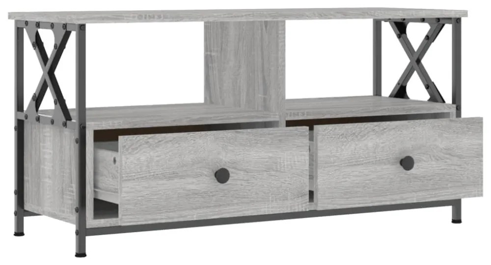 szürke sonoma színű szerelt fa és vas TV-szekrény 90x33x45 cm