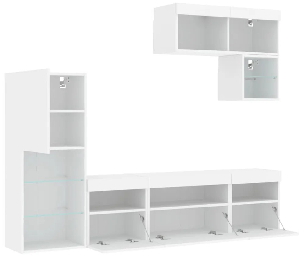 vidaXL 6 darab fehér szerelt fa fali TV-bútor LED-del