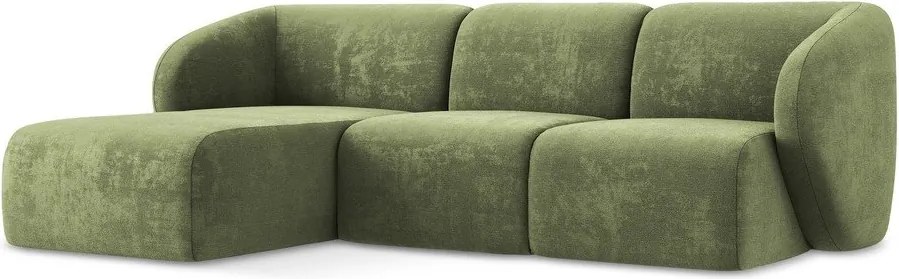 Zöld zsenília sarokkanapé (bal oldali-heverő résszel) Lani – Makamii