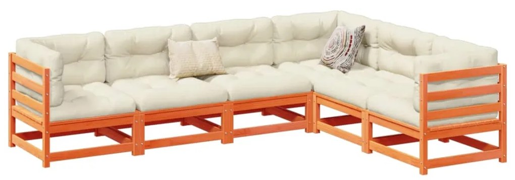 vidaXL 6 részes viaszbarna tömör fenyőfa kerti ülőgarnitúra párnákkal