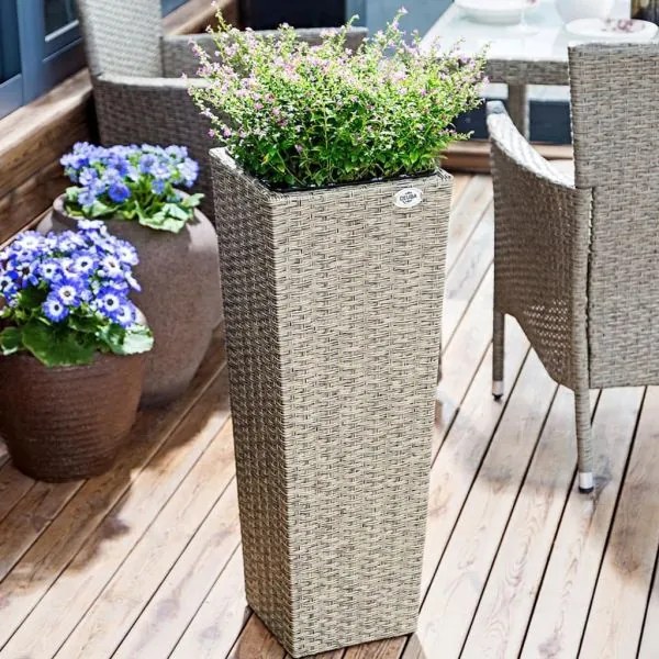 Deuba® 3 darabos polyrattan virágcserép szett - krém