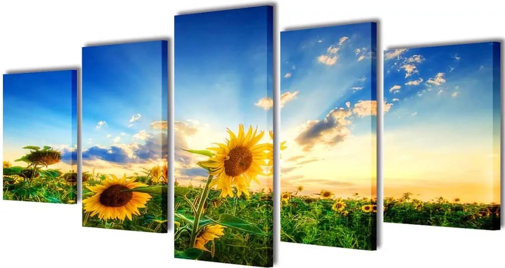 vidaXL Nyomtatott vászon falikép szett napraforgó 200 x 100 cm