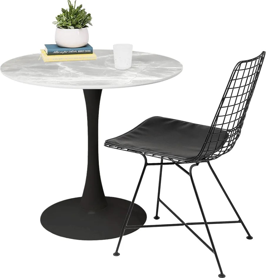 Étkezőasztal, szürke márvány/fekete, átmérő 90 cm, LORIAN TYP 1