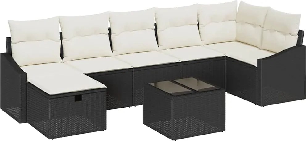 vidaXL Kanapé Szett párnával tárolóval 8 pcs Fekete polirattan