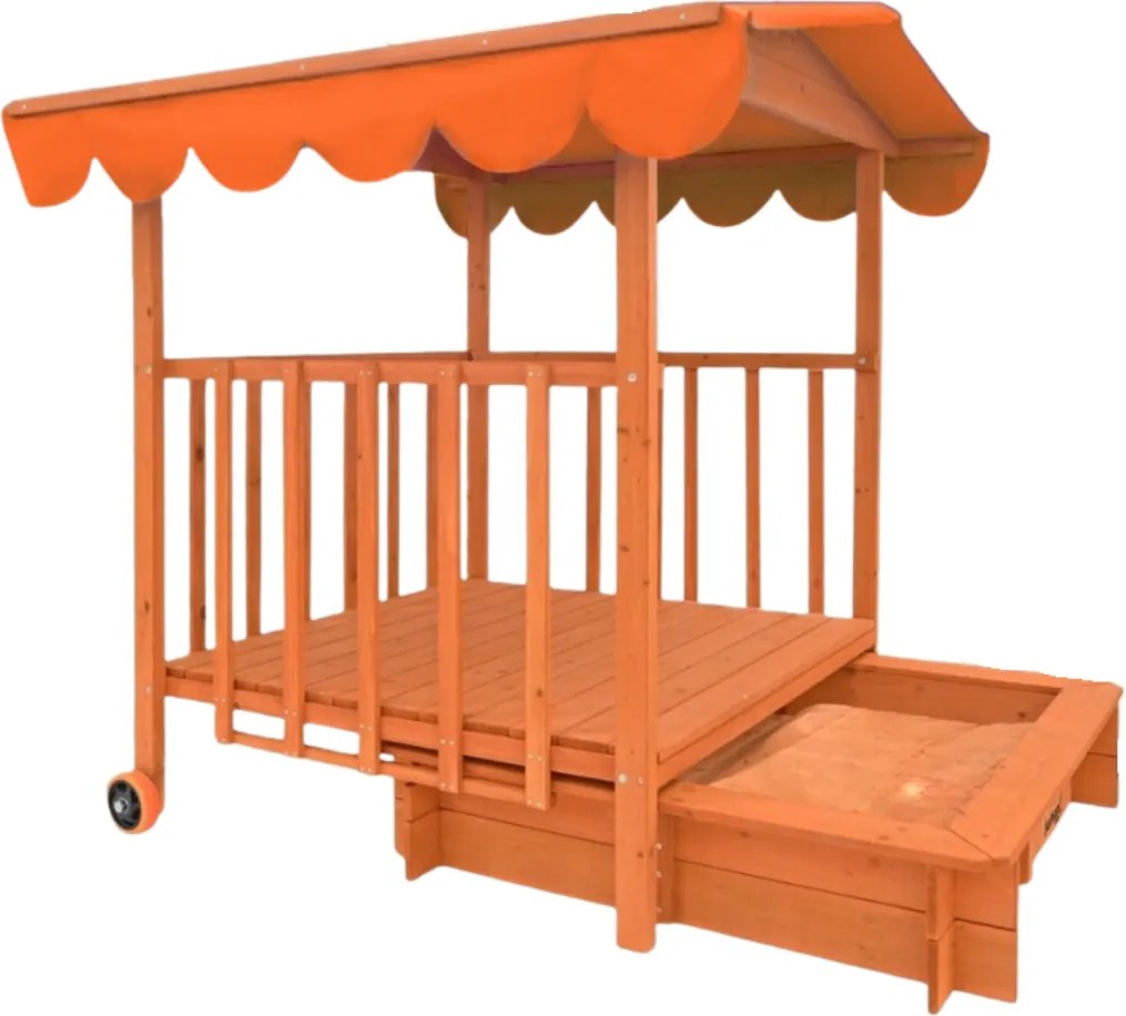 HAPPY verandás homokozó, 130x130x143cm, barna/narancs Jurhan