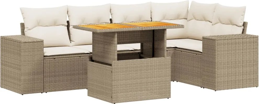 vidaXL 6 részes bézs polyrattan kerti ülőgarnitúra párnával