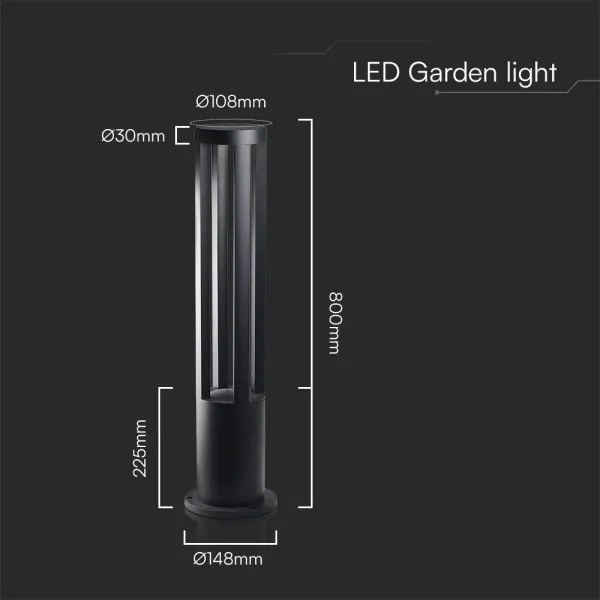 LED kültéri lámpa, 10 W, 230 V, 3000 K, IP65, 80 cm, fekete