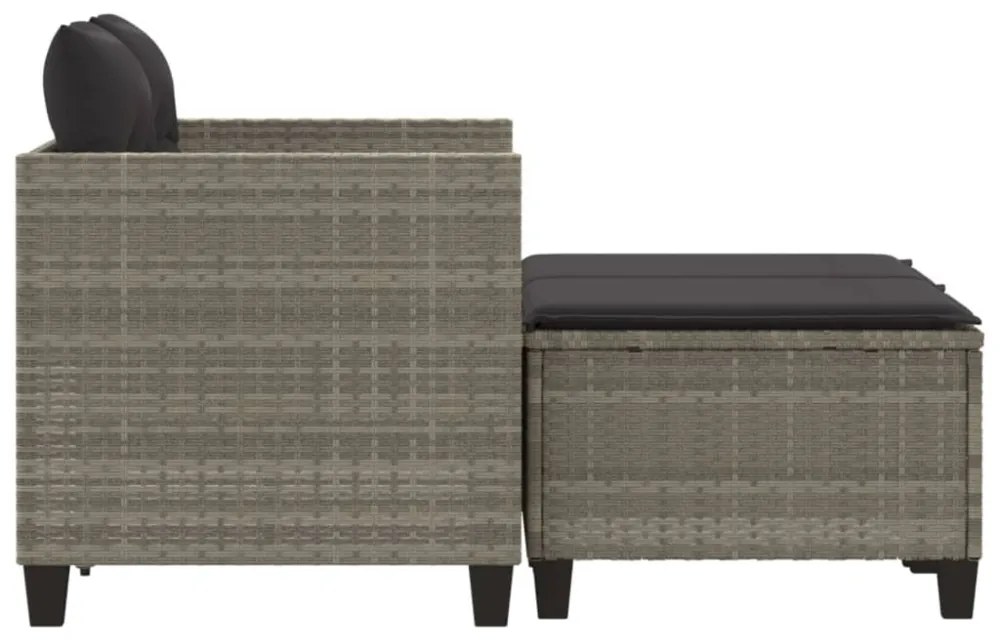2 személyes világosszürke polyrattan kerti kanapé zsámolyokkal