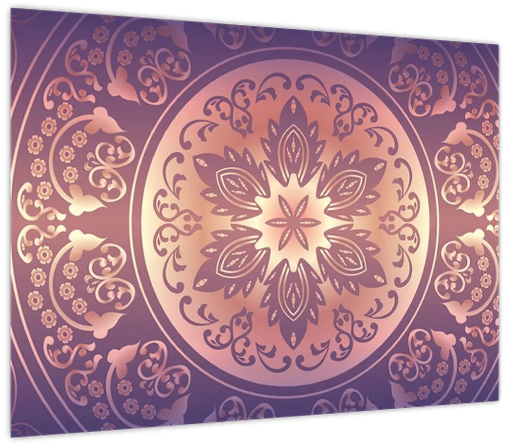 Kép - Mandala lila színátmeneten (üvegen) (70x50 cm)
