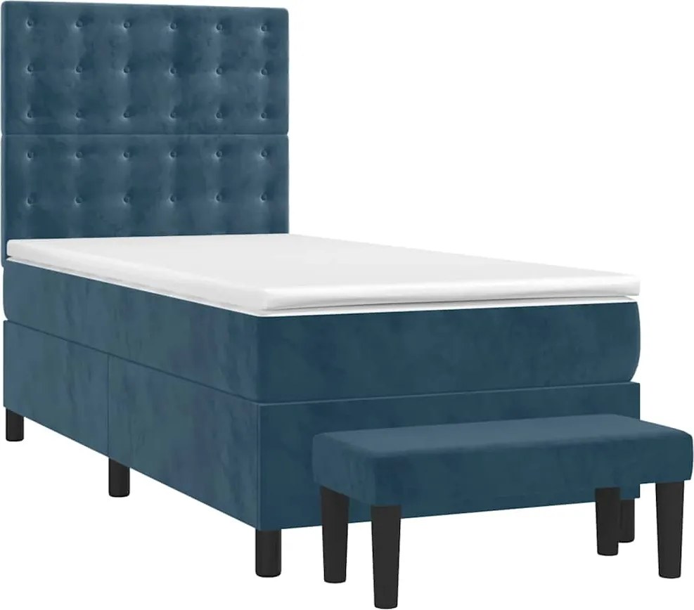vidaXL sötétkék bársony rugós ágy matraccal 90 x 200 cm