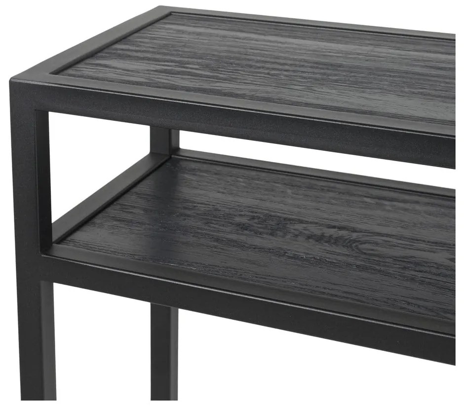 Fekete konzolasztal tölgyfa asztallappal 30x120 cm Daniël – Spinder Design
