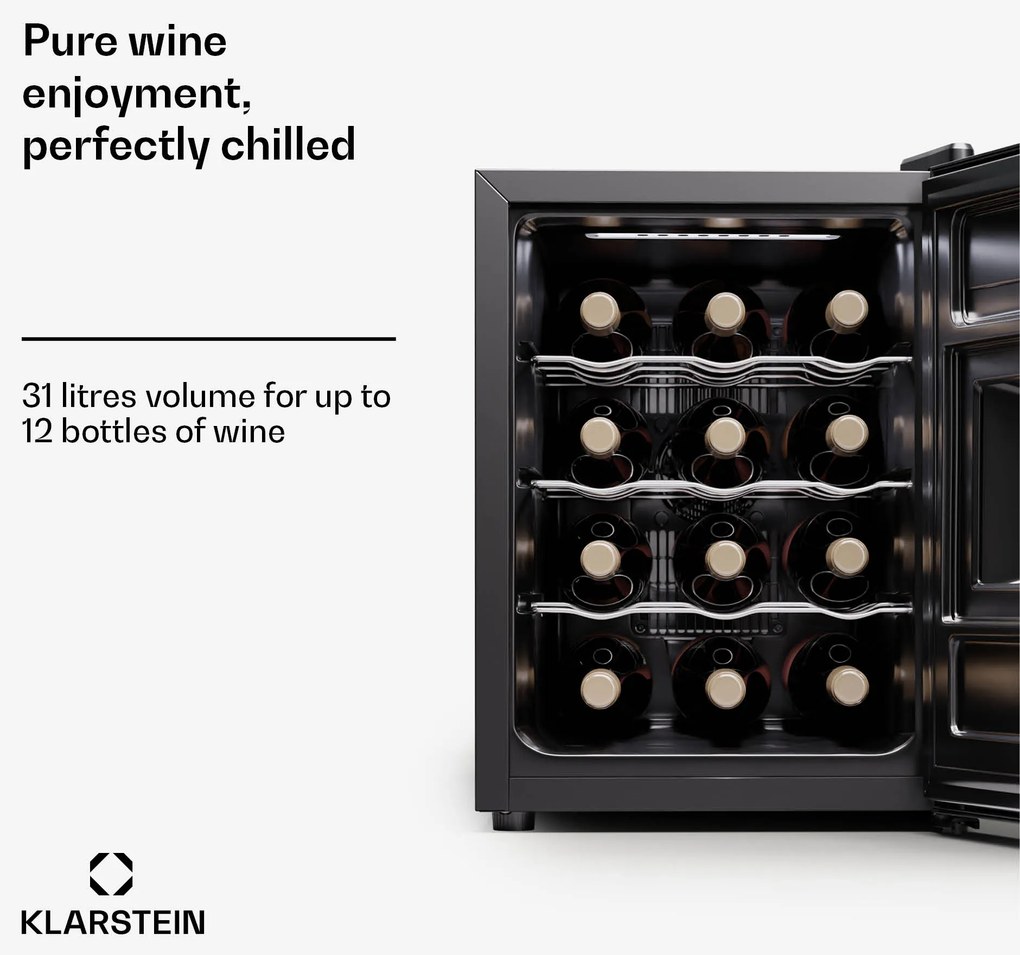 Klarstein Silent Vino 12 Uno, borhűtő, 31 l / 12 palack, 5-18 °C, érintős