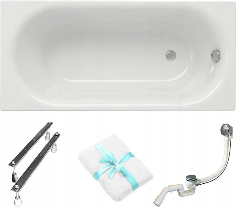 Téglalap alakú akril kád Cersanit Octavia 150x70 lábszifon törölköző