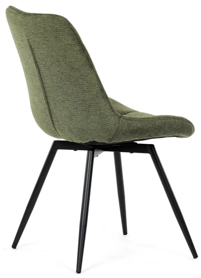 Scaun de sufragerie, tapițerie din material verde, picioare din metal negru, mecanism rotativ 90°/90° (stânga/dreapta) - funcție inversare