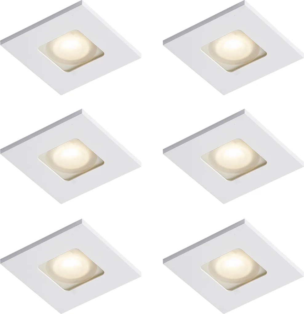 6 darabos modern, süllyesztett, négyszögletes, fehér színű IP44-es spotlámpa szett - Qure