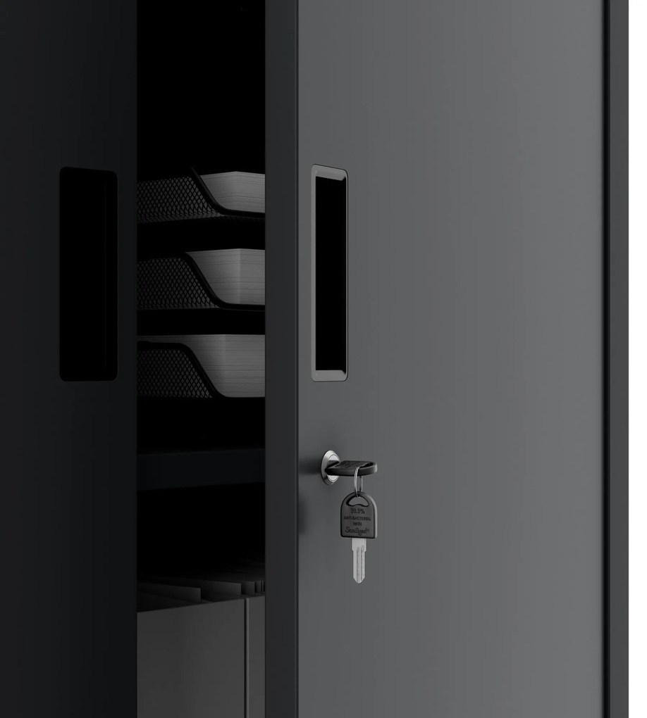 Fém iratszekrény széffel és fiókokkal FILIP II, 900 x 1850 x 400 mm, szürke