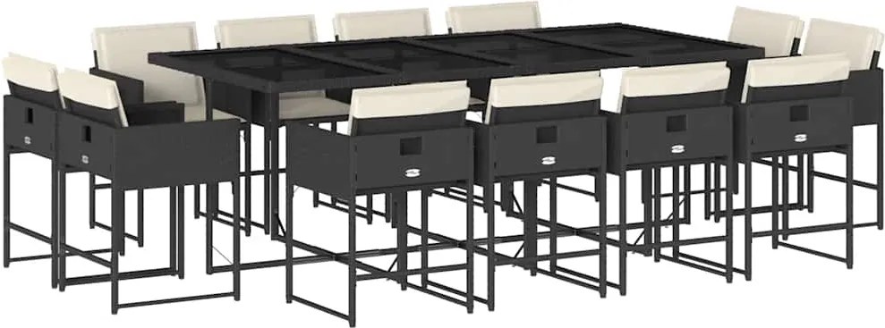 vidaXL 13 részes fekete polyrattan kerti ülőgarnitúra párnákkal