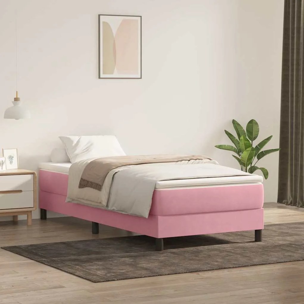 Box Spring ágy matrac nélkül rózsaszín 100x220 cm bársony
