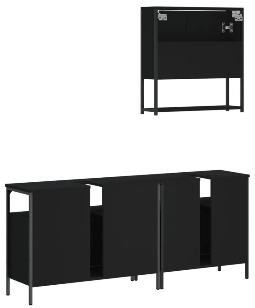 vidaXL 3 részes fekete szerelt fa fürdőszobai bútorszett