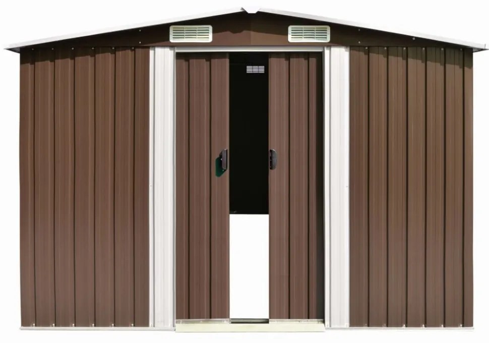 barna fém kerti fészer 257 x 392 x 181 cm