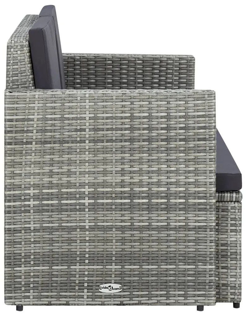 Szürke kétszemélyes polyrattan kerti kanapé párnákkal