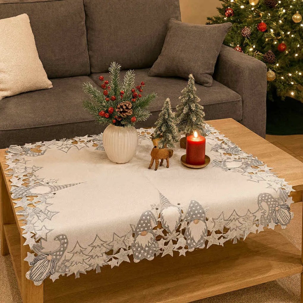 Karácsonyi hímzett terítő Szürke manó 85x85 cm TiaHome
