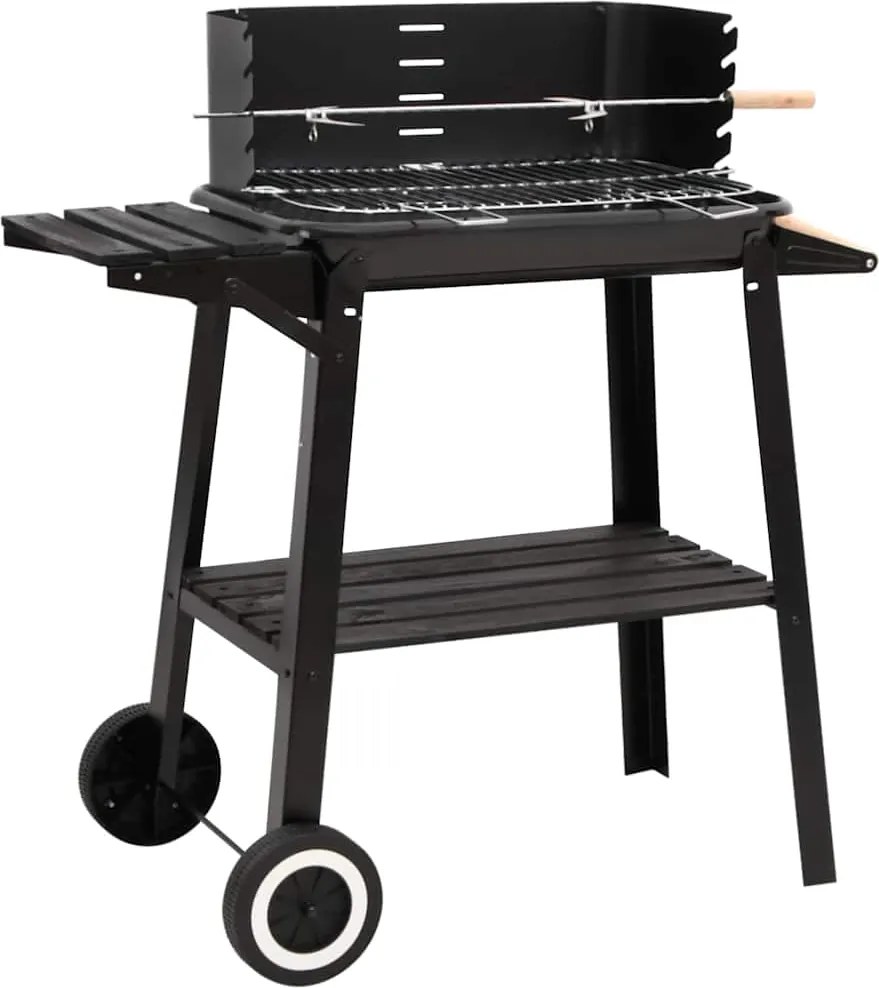vidaXL fekete acél faszenes BBQ grillező kerekekkel
