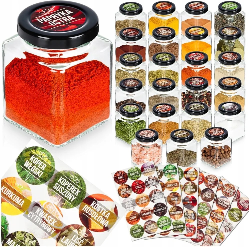 Fűszertartó Üveg Szett 24 Db 90 Db Matrica Rendszerező