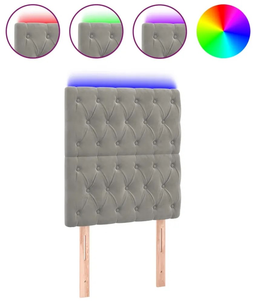 világosszürke bársony LED-es fejtámla 80x7x118/128 cm