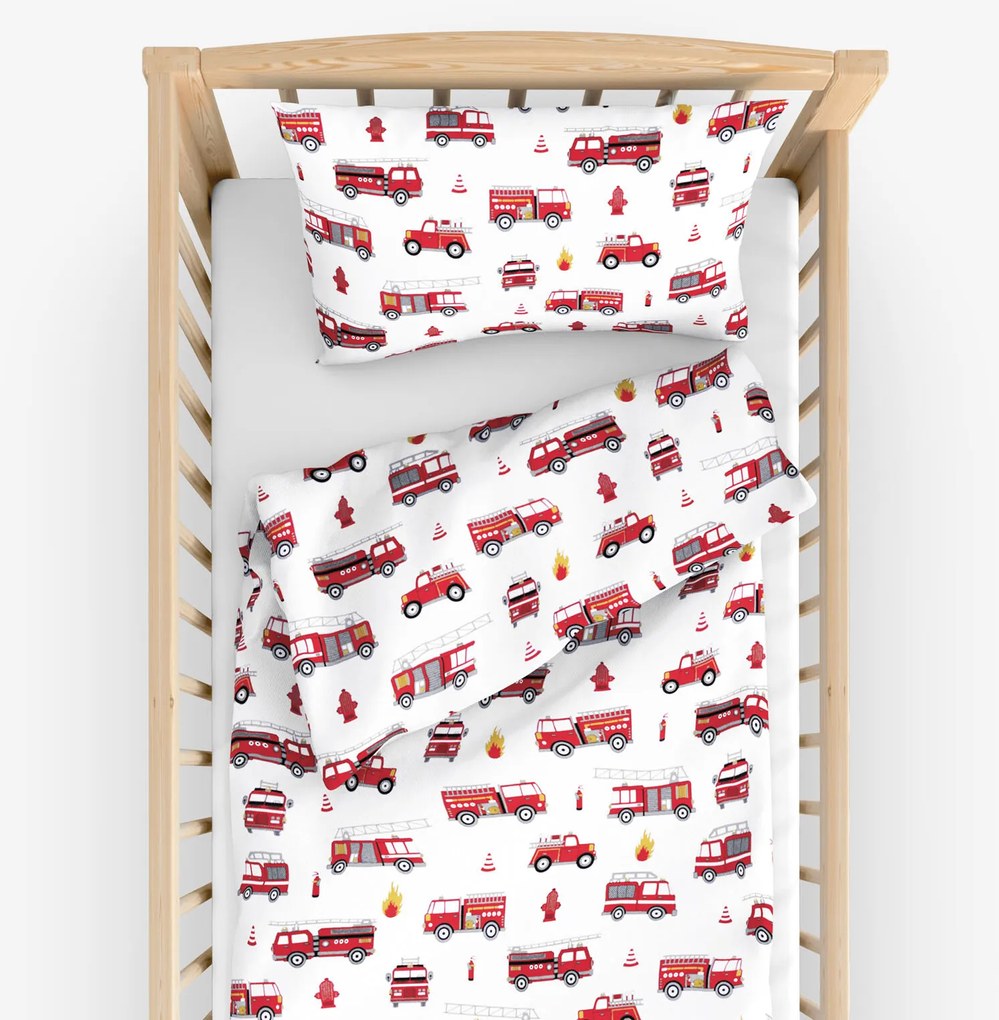 Goldea gyerek pamut ágyneműhuzat kiságyba - tűzoltóautók 90 x 130 és 40 x 60 cm