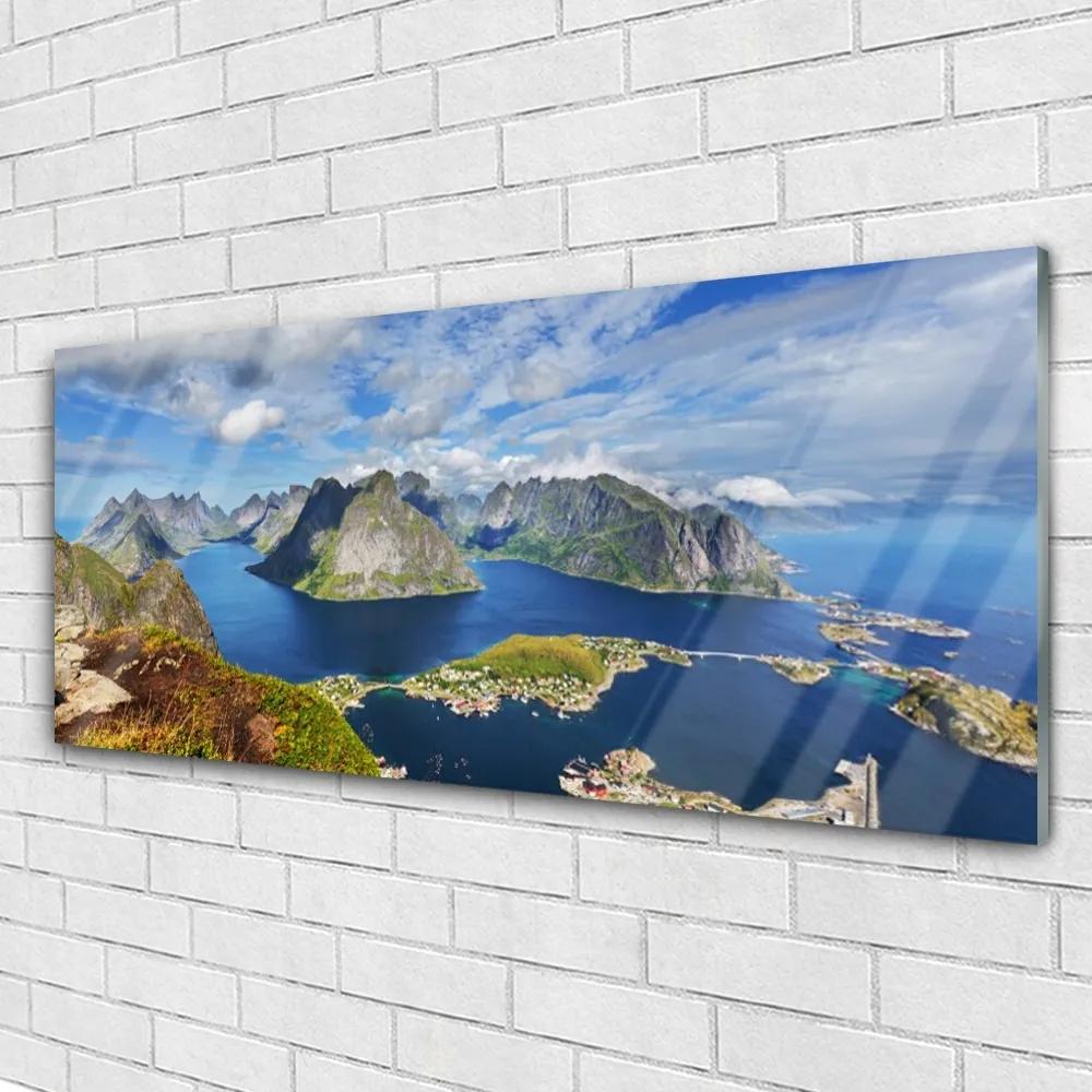 Üvegkép Hegyi táj tenger Bay 125x50 cm