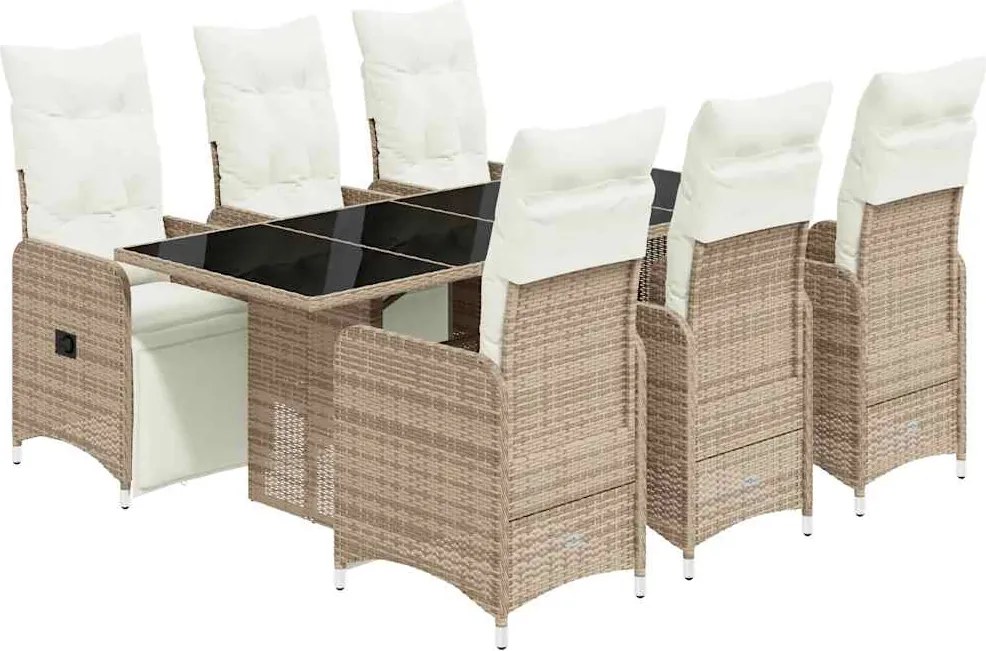 vidaXL 7 részes barna polyrattan kerti bisztrógarnitúra párnákkal