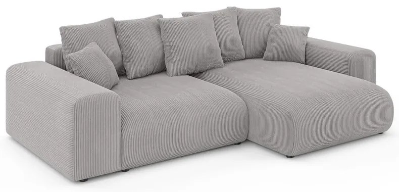 Világosszürke kordbársony kinyitható tárolóhelyes sarokkanapé (variálható sarok) Luma – Ropez