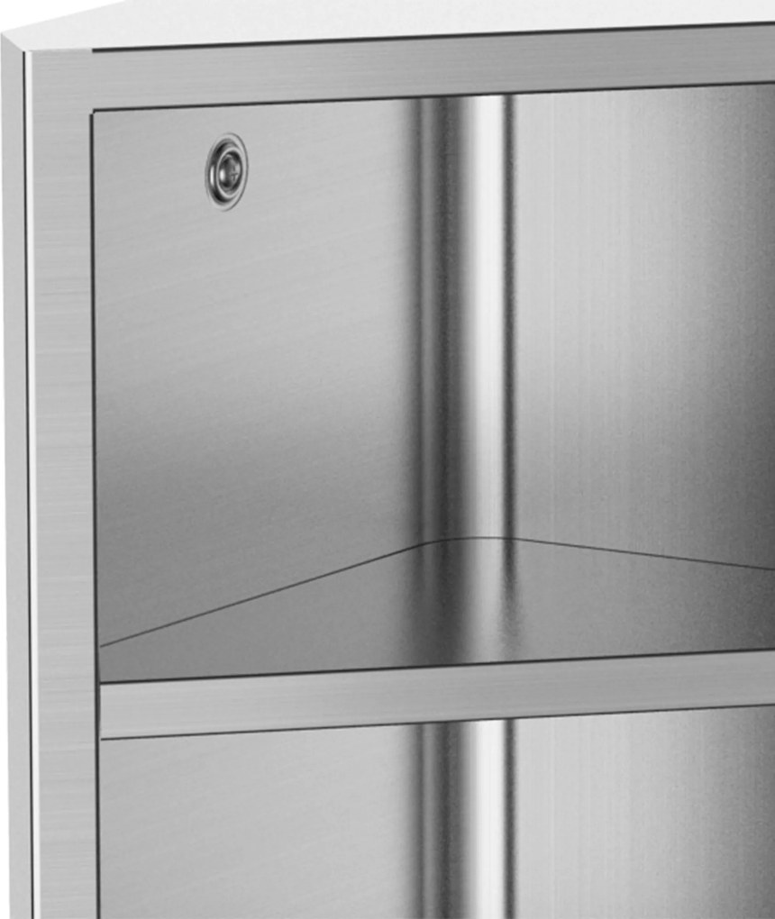 HOMCOM Fali Tükrös Szekrény Sarok WC Szekrény 2 Polccal, dim. 30W x 18,4D x 60H cm Rozsdamentes Acél. | Aosom