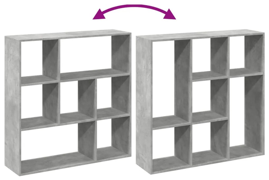 betonszürke szerelt fa elválasztó könyvespolc 102x29x103,5 cm