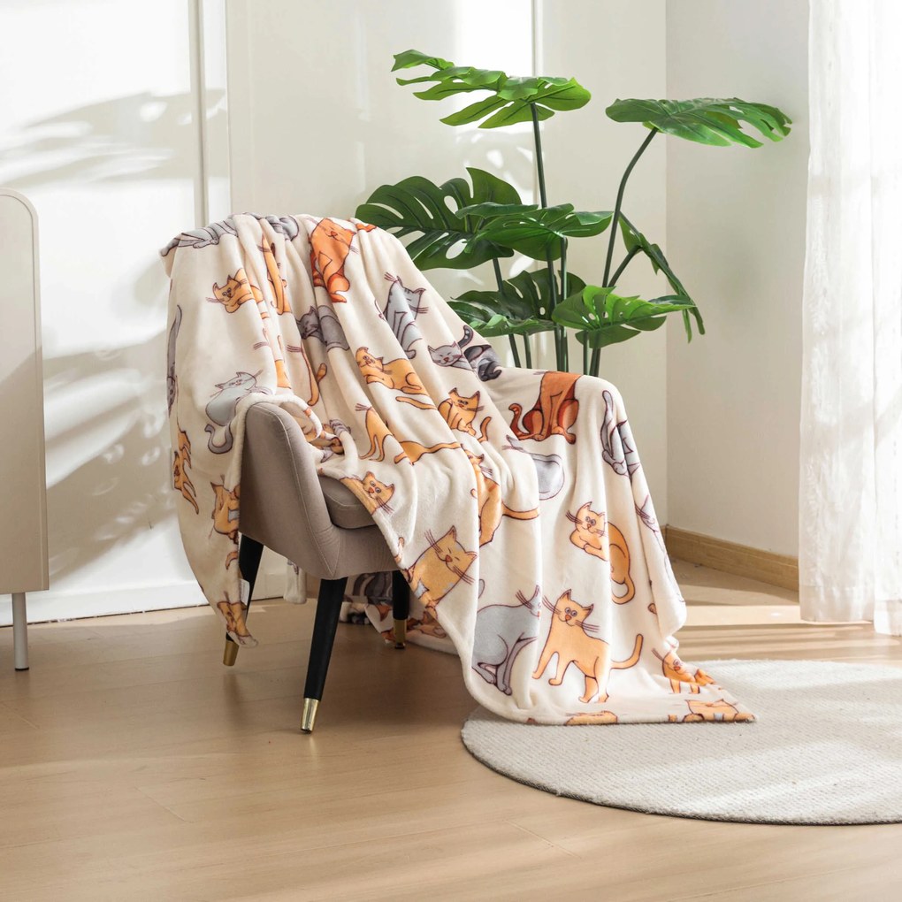 Mikroplüss pléd COLORED CATS krémszínű Méret: 200 x 220 cm