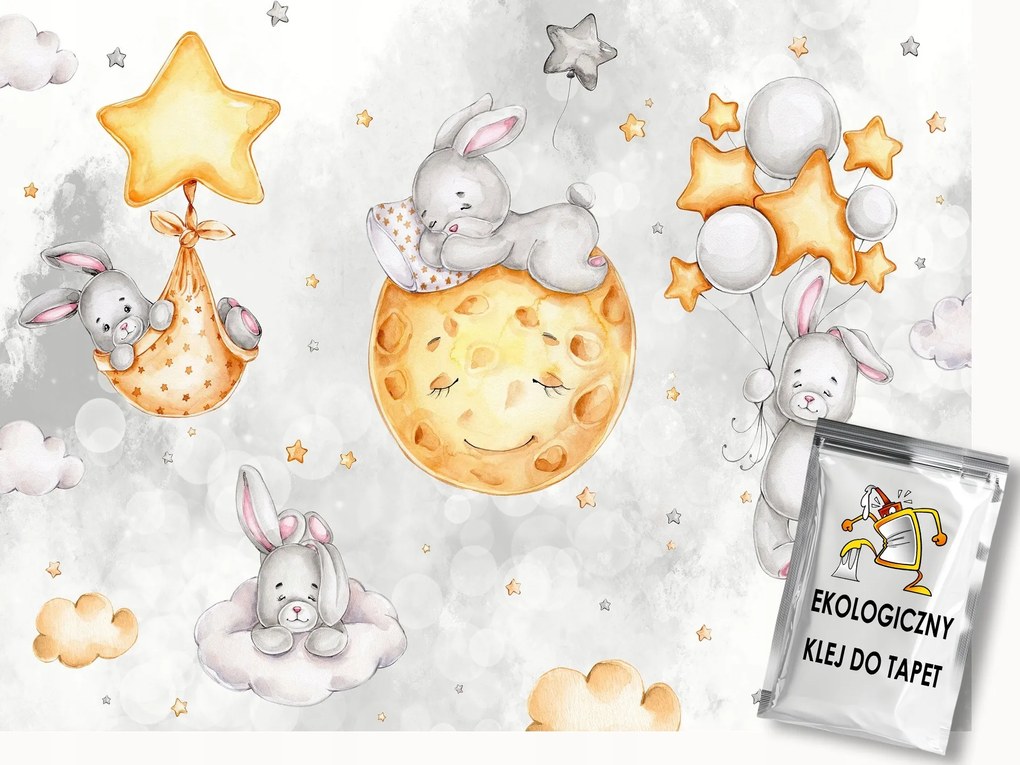 Fotótapéta Flizelina Ég Éjszaka Hold Nyuszi Lufi Álom 250x175 ragasztó