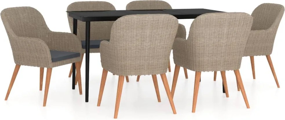 vidaXL 7 részes barna kerti étkezőgarnitúra párnákkal