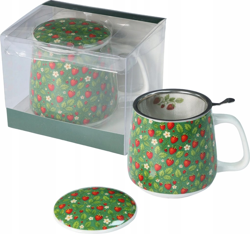 Porcelán bögre Livello fém főzőlappal 500 ml nagy eper