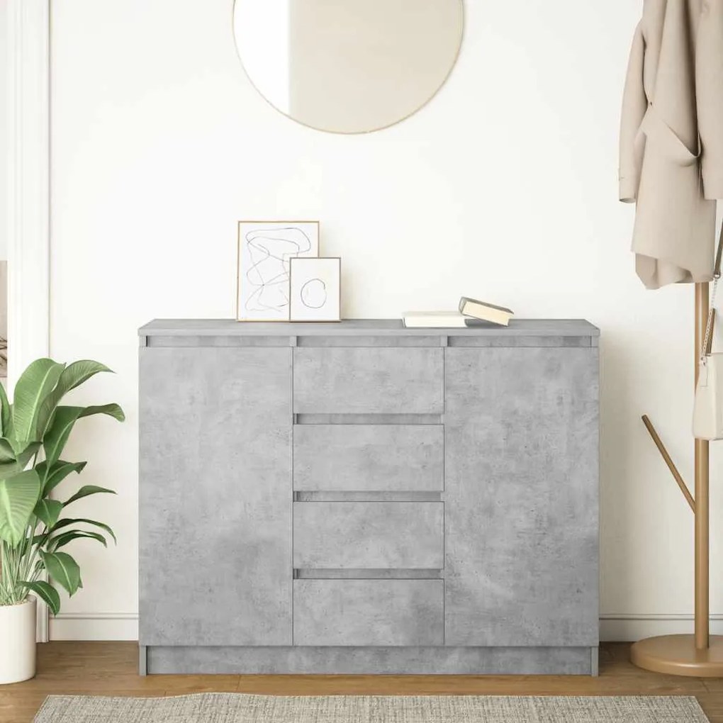 betonszürke szerelt fa tálalószekrény fiókos 100,5x35x76 cm