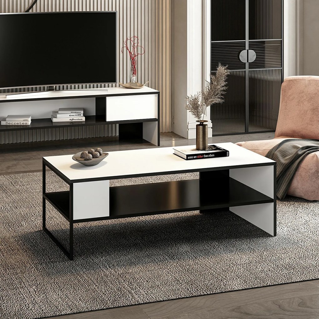 Dohányzóasztal Ejby 42x120x60 cm fehér / fekete [en.casa]
