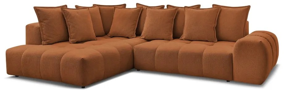 Terrakotta színű zsenília kinyitható-tárolóhelyes sarokkanapé (bal oldali-L alakú) Everest – Bobochic Paris